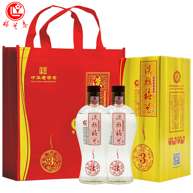 梅兰春 41.8度淡雅3 500ml双瓶 装(送礼袋)浓芝复合香型白酒 百姓口粮酒 中华老字号 产自江苏泰州