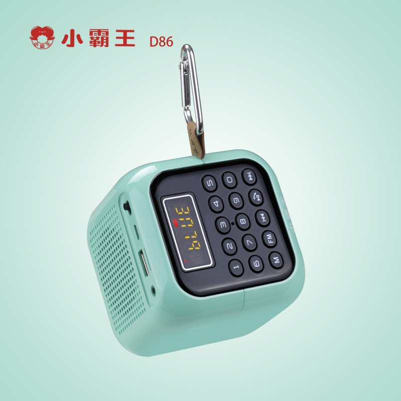 小霸王D86无线蓝牙音箱、数字选曲、智能搜台存储、屏幕显示、语音通话、UV烤漆、重低音、时尚便捷。