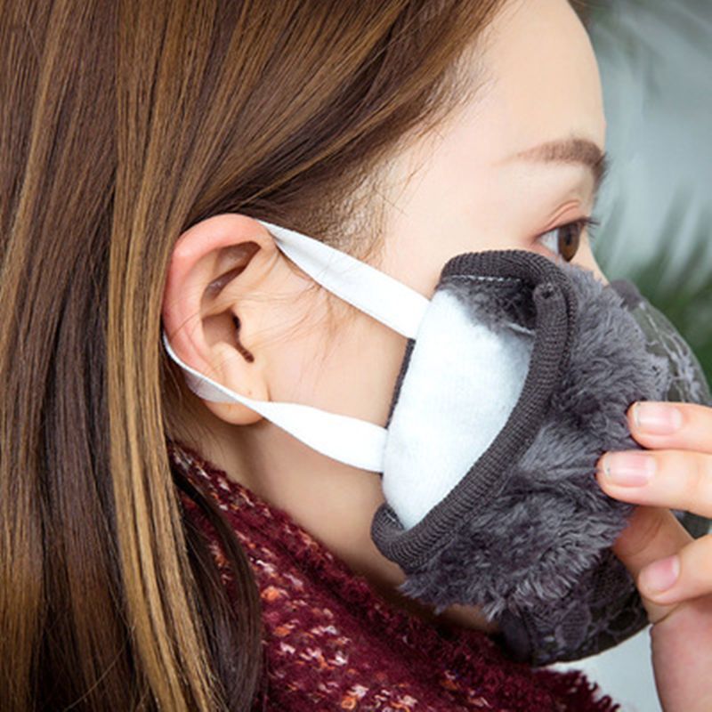 冬季口罩女款口罩耳罩二合一口罩带耳套蕾丝口罩保暖防雾霾口罩