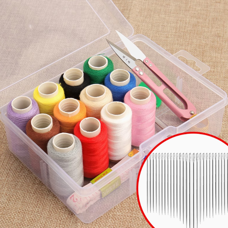 苏宁宜品推荐12色缝纫线套装(12色线+收纳盒+免穿针30枚+剪刀+皮尺+穿针器+顶针+拆线刀)高清大图