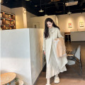 韩版手缝双面羊毛大衣女中长款连帽休闲气质宽松百搭春秋冬双面呢 M 汉白玉