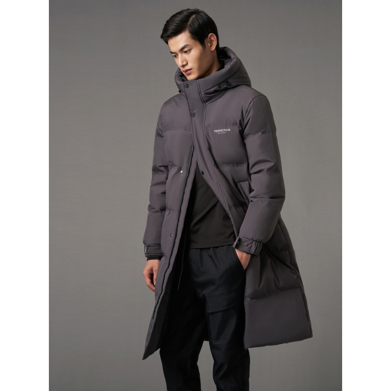 波司登男士长款羽绒服经典纯色简约百搭连帽设计外套保暖防风休闲