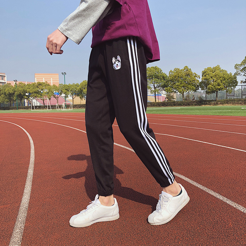 港风夏款裤子男士哈伦裤韩版休闲裤时尚情侣运动小脚裤修身九分裤