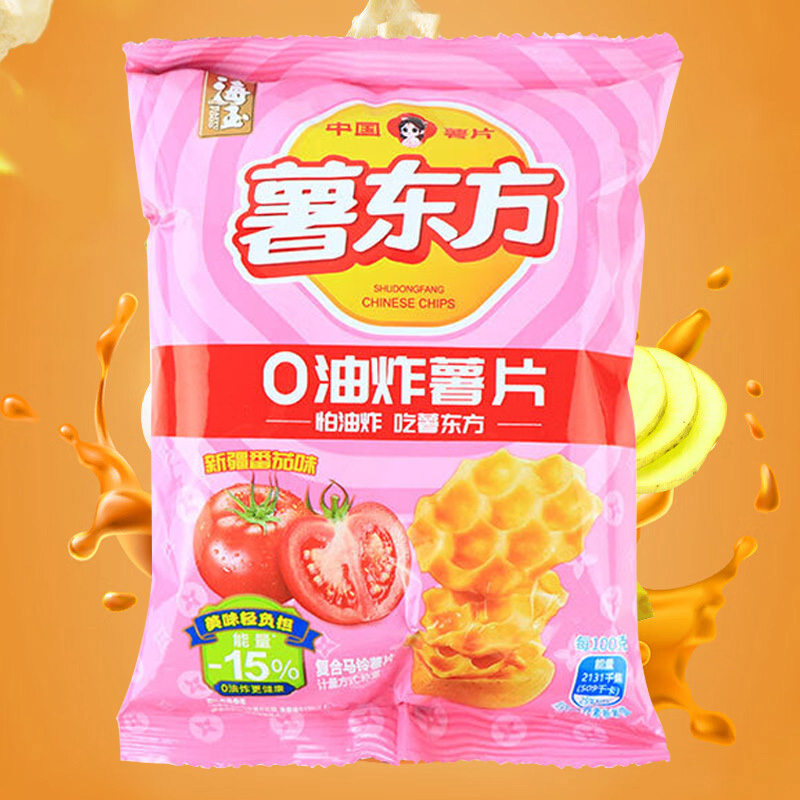 海玉薯东方土豆薯片休闲零食充气包非油炸新疆番茄味20g*15袋