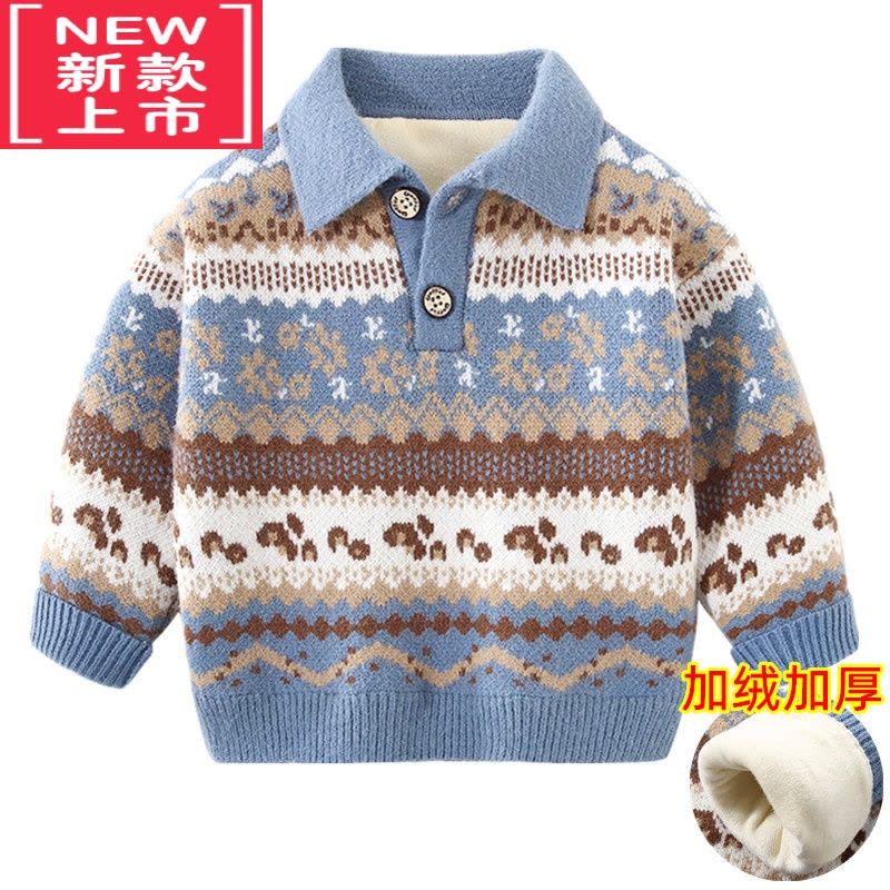 可莉允男童毛衣双层织厚款秋冬新款韩版儿童翻领毛线衣宝宝套头上衣图片