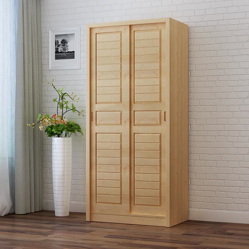 推拉滑移衣柜实木2简约现代松木柜子卧室大衣橱原木组装图片