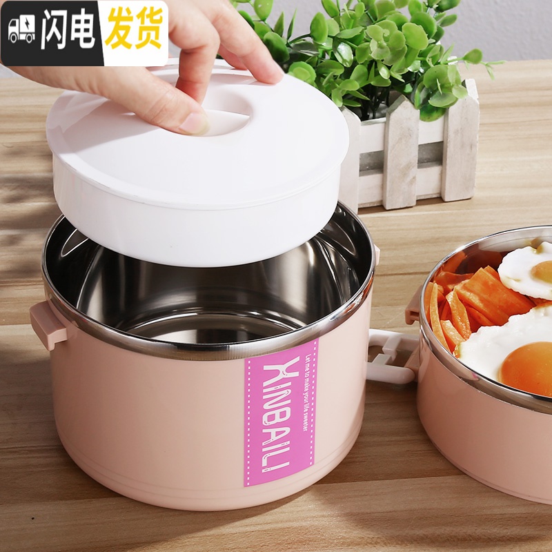 三维工匠不锈钢多层保温饭盒大容量韩国学生便当盒2女3上班族简约套装餐盒 加大款四层北欧蓝送餐具+条纹袋高清大图