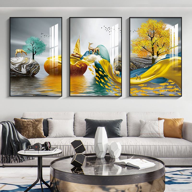 北欧客厅装饰画三联画沙发背景墙挂画现代简约轻奢壁画餐厅卧室画