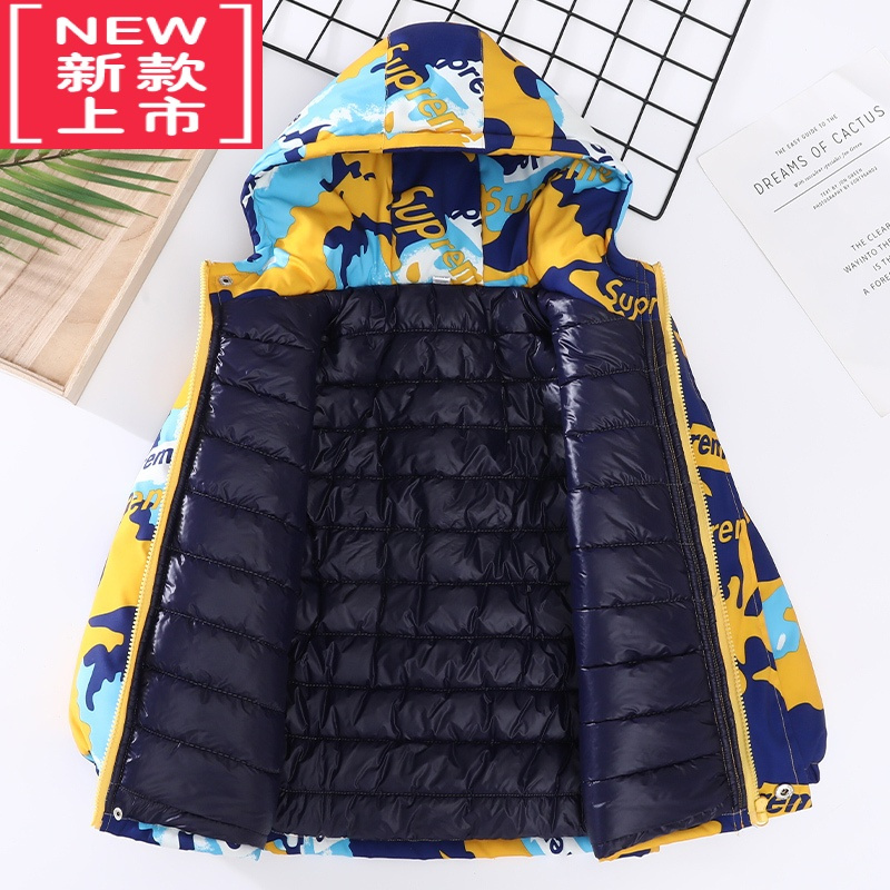 可莉允童装男童2022年冬装洋气中大童儿童加厚冲锋衣棉衣外套棉服时尚