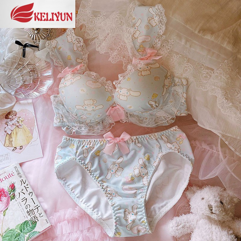 内衣可爱少女蕾丝兔大耳朵玉桂狗加厚小胸聚拢有钢圈文胸套装文胸套装