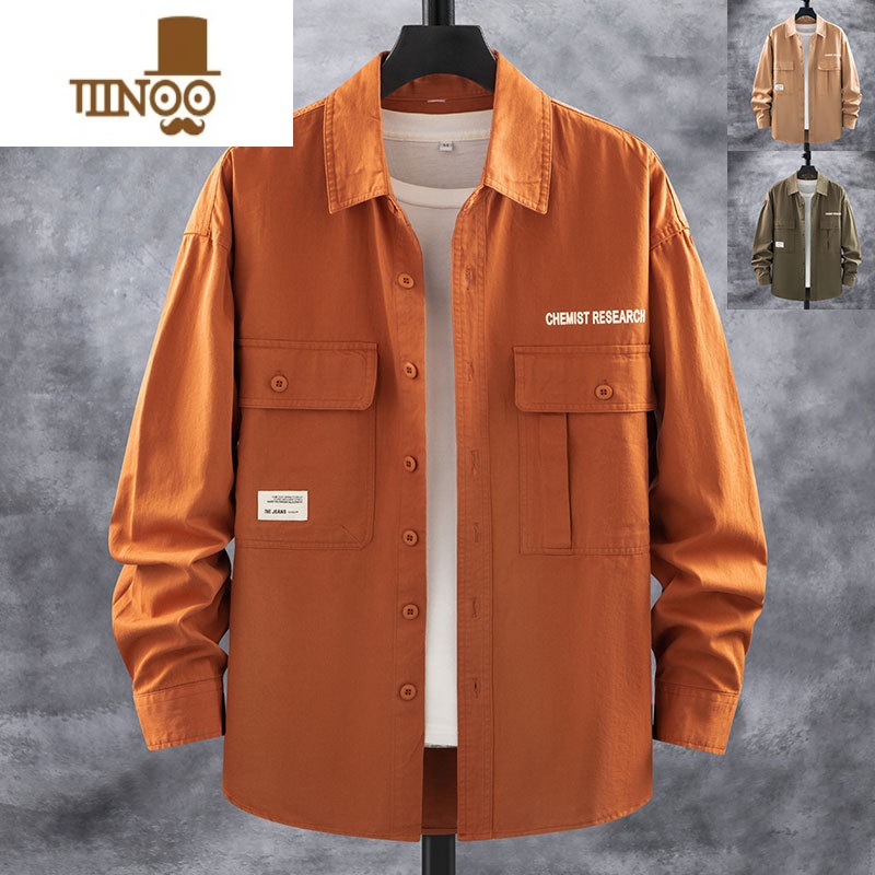 YANXU工装衬衫男长袖宽松日系潮牌翻领休闲痞帅百搭衬衣外帅高清大图