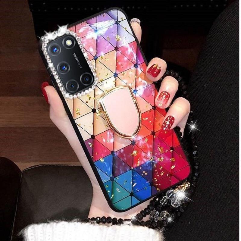 oppoa52手机壳女款pdam10保护套软边防摔金箔滴胶菱形格子a52硬壳滴胶