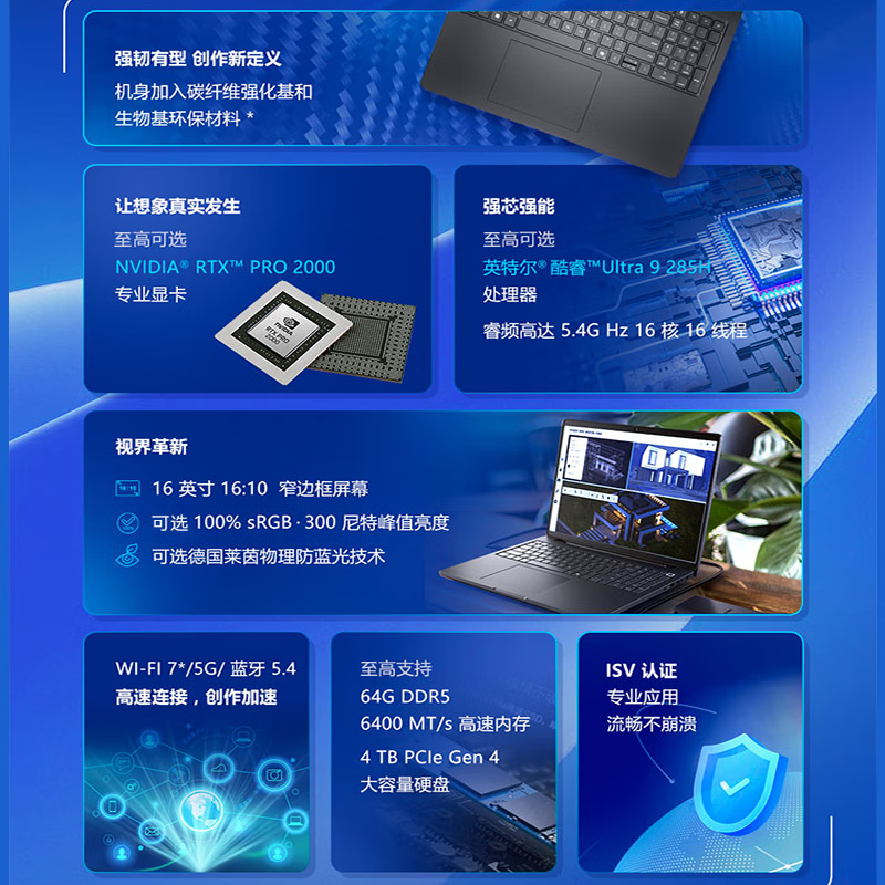 戴尔Dell Pro Max 16 16英寸图形移动工作站AI笔记本电脑 Ultra5-235H 16G内存 1T SSD RTX500 300尼特 FHD 背光 Win11高清大图