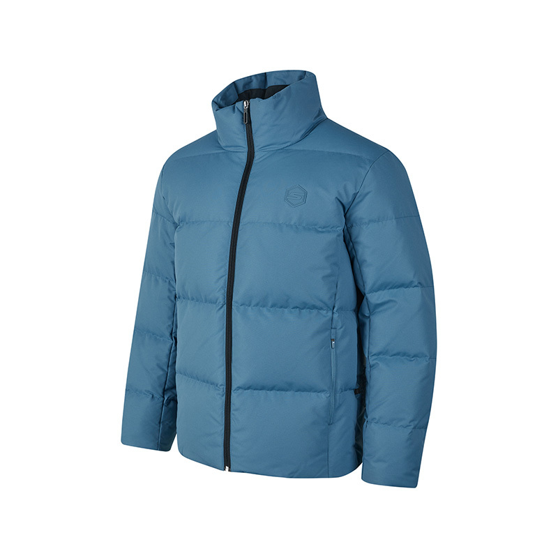 skechers 纯色拉链保暖羽绒服 男款 蓝色 p423m023-0378