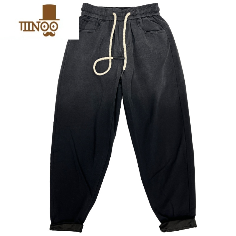 YANXU男士裤子2023新款夏季直筒宽松休闲裤痞帅阔腿九分哈伦垂感裤子男高清大图