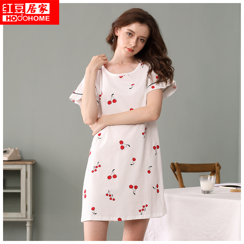 红豆居家(Hodohome)2019年夏季女士新款纯棉时尚印花睡裙