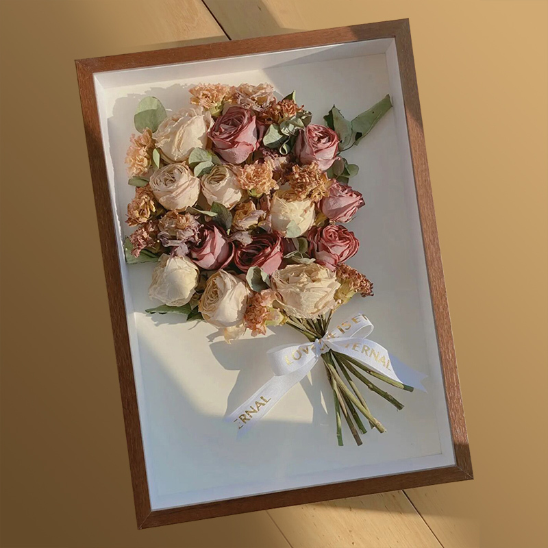 工匠干花相框手工diy永生花保存盒立体中空画框做放干花的相框玫瑰花