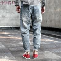 东京衣柜男装新款日系复古做旧立体裁剪小脚休闲牛仔裤男青年长裤牛仔蓝
