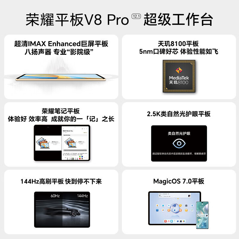 荣耀平板V8 Pro 12.1英寸 12+256GB WiFi版 燃橙色 144Hz护眼全面屏 多屏协同 商务办公影音娱乐网课平板电脑