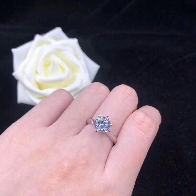 美国进口莫桑石s925纯银戒指女婚庆婚戒经典六爪戒指情人节礼物