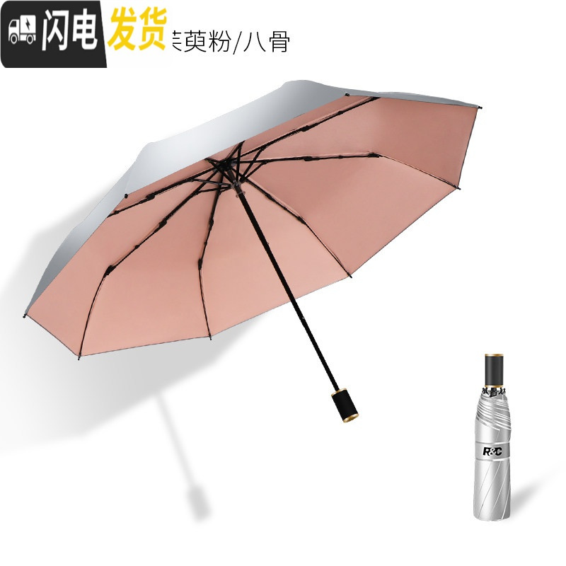三维工匠日系自动雨伞女太阳伞晴雨两用折叠防晒遮阳小巧便携森系复古简约 钛银手动款/茱萸粉/三折八骨