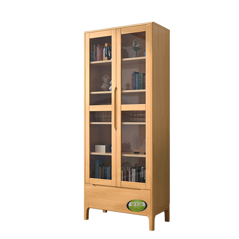 蒙卡森 MONCASSEN 北欧实木置物柜原木色书柜两门玻璃储物柜/个图片