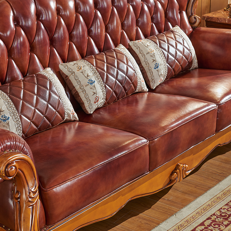 犇鑫西牛欧式真皮沙发头层牛皮客厅整装123组合奢华别墅三人位实木
