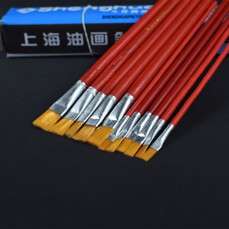 生花 8号 油画笔红杆尼龙毛排笔 画笔工业用笔漆刷生花油漆笔 10支/组