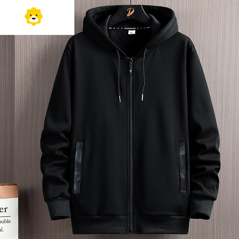 fishbasket迷彩春秋冬季卫衣男加绒加厚外套连帽宽松长袖开衫加大码