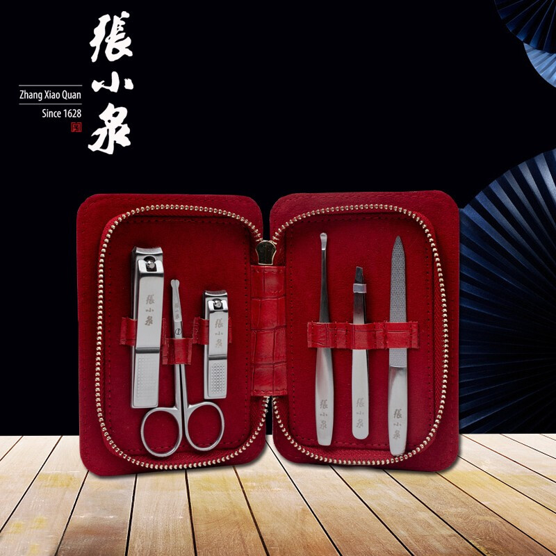 张小泉简悦美甲套装六件套H41356000 指甲钳指甲锉掏耳勺美容剪眉夹高清大图