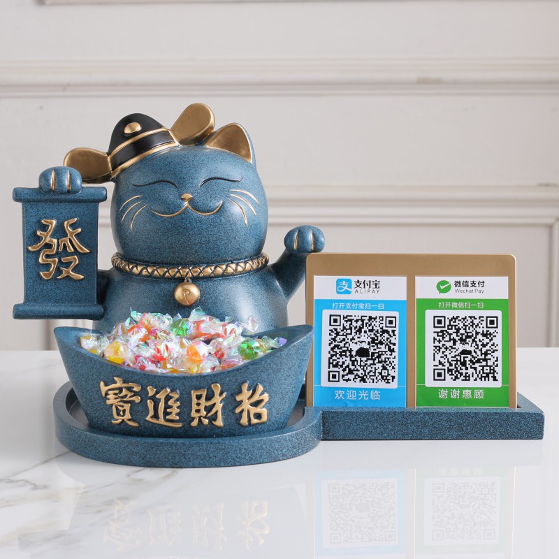 发财猫ins开业礼品创意新店铺二维码收银台大号储钱罐可爱猫 三维工匠 青[带蓝牙]+彩盒猫高清大图