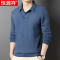 恒源祥男士假两件衬衫领中年爸爸打底衫春秋薄款宽松毛衣男针织衫