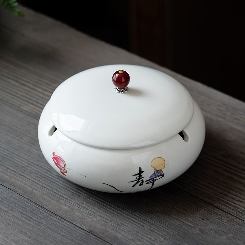大号陶瓷烟灰缸创意个性时尚防风客厅办公室家用潮流烟灰缸带盖内弧形