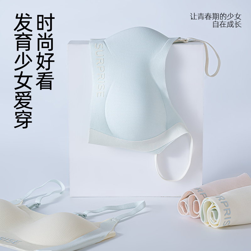 猫人少女内衣初高中学生二三阶段运动防震薄款透气固定杯背心文胸高清大图