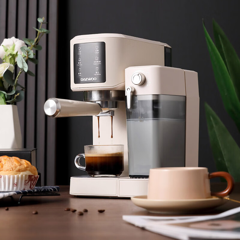大宇(DAEWOO) 北欧复古风格压力咖啡机 高压萃取高温清洁咖啡机 科洛白 DY-KF10B高清大图