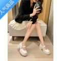 SUNTEK厚底乐福鞋复古小皮鞋内增高玛丽珍单鞋学院风小个子高跟鞋女 内增高杏色8厘米 38