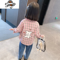 女童春秋衬衫宝宝格子长袖炸街衬衣儿童韩版洋气上衣网红开衫 七色王国