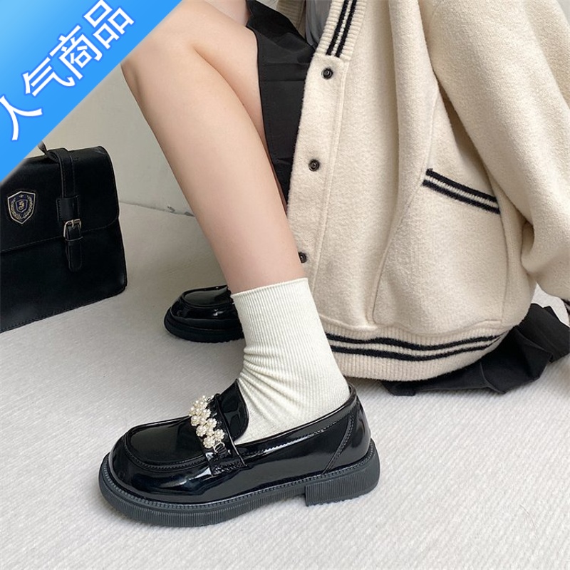 SUNTEK平底鞋小皮鞋女小众设计感法式复古一脚蹬乐福鞋玛丽珍女鞋英伦风高清大图