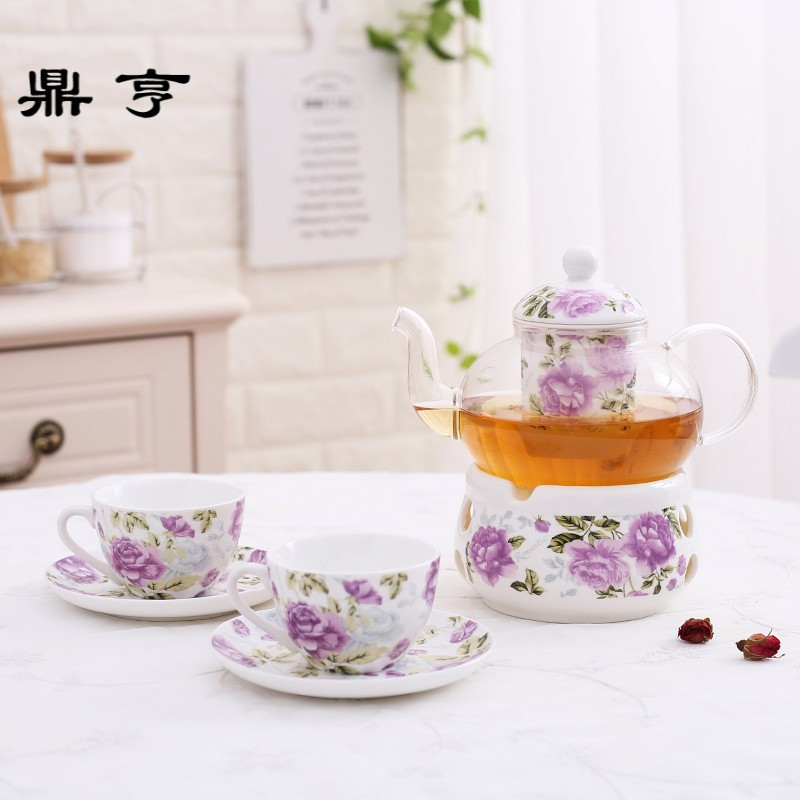 鼎亨花茶壶玻璃耐热水果茶壶套装陶瓷下午茶茶具家用简约耐高温茶