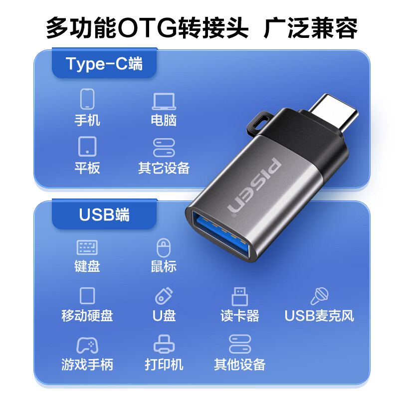 品胜(PISEN)OTG转接器Type-C转USB3.2(TS-E129/钛空灰)高清大图