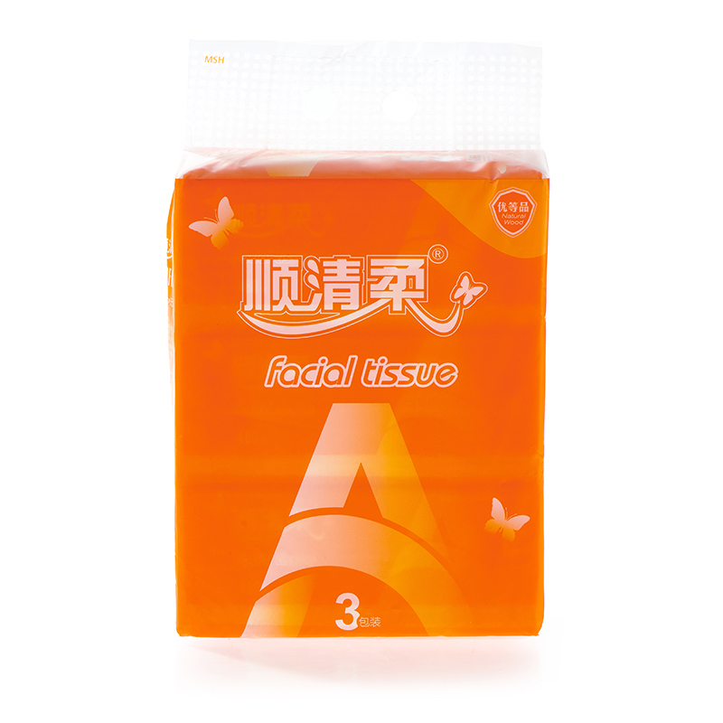 顺清柔抽取式面巾纸橙A3联240抽取式纸巾3包/提