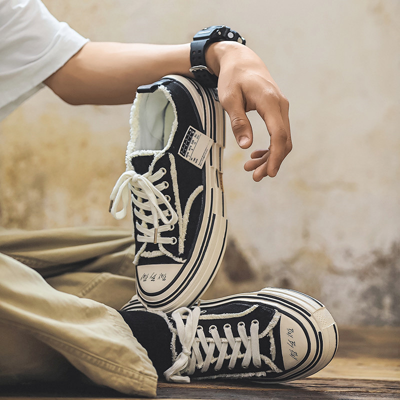 日系欧美潮牌吴建豪潮鞋ins明星网红鞋子男厚底增高情侣帆布板鞋