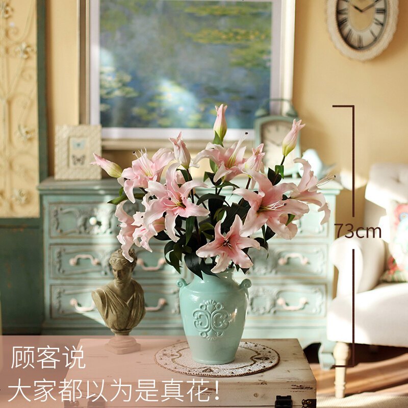 大朵带清香手感保湿感胶质百合仿真花客厅落地绢花假花艺