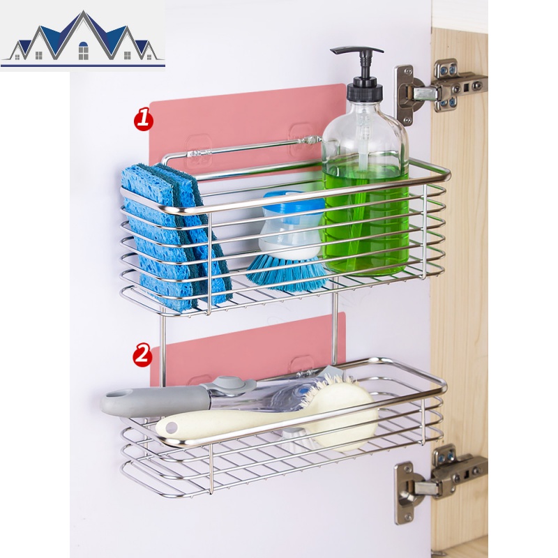 厨房背式置物架橱柜挂式收纳架不锈钢多功能免打孔壁挂调料架_1_215高清大图