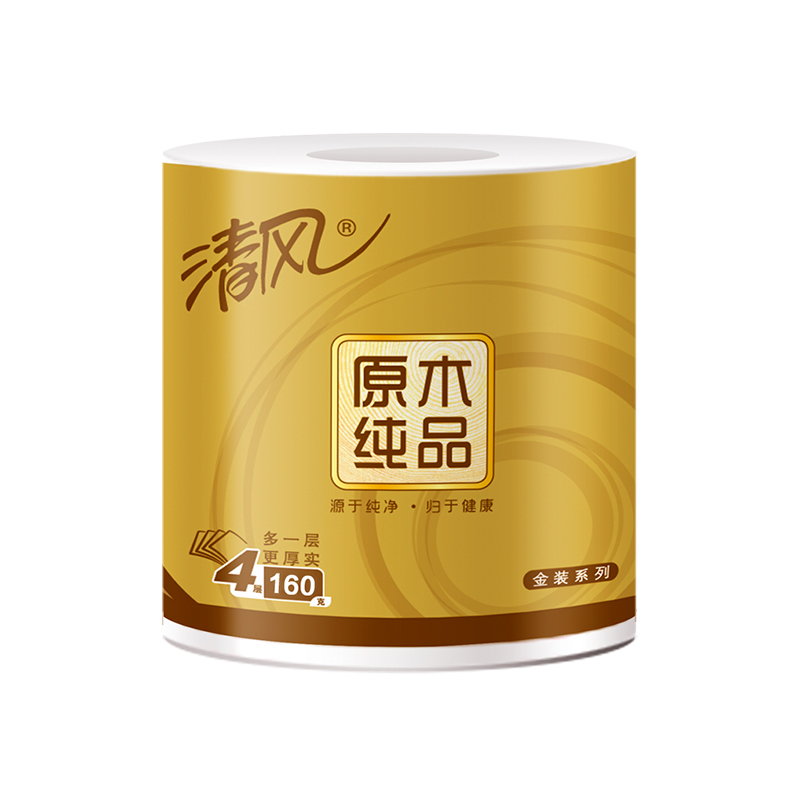 清风原木纯品金装4层卷纸160g*10卷(新老包装随机发货)