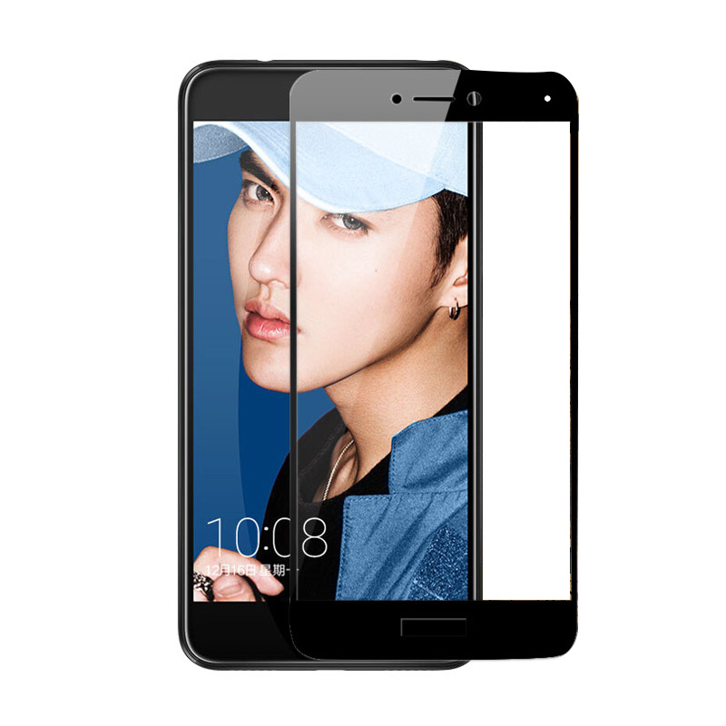 [买2送手机壳]轻万适用华为荣耀8青春版钢化膜honor全屏玻璃贴膜huawei黑色高清手机保护膜
