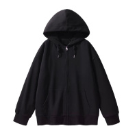 加绒加厚开衫卫衣女秋冬大码拉链外套女保暖口袋连帽上衣女装 XXL 02黑色