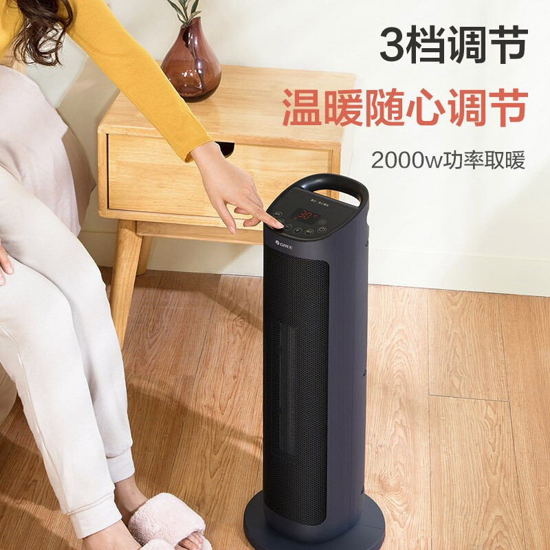 格力 (GREE)暖风机 NTFH-S6020B 取暖器遥控电暖器触屏数码显示电暖气家用塔式立式摇头 遥控款-碧玺蓝