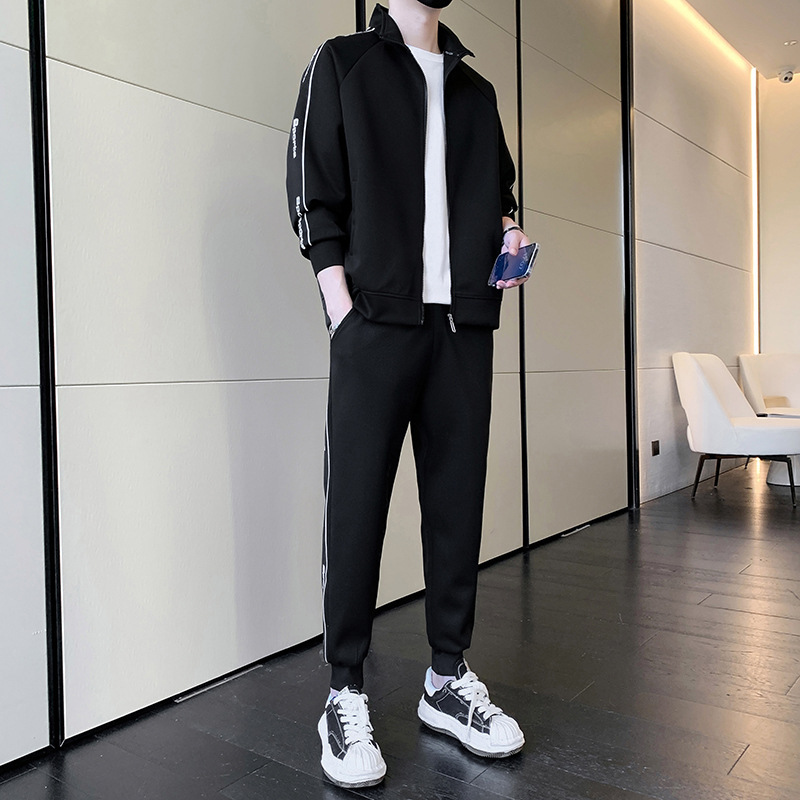 啄木鸟高端运动套装男士新款春秋开衫卫衣外套休闲裤搭配一套男装高清大图