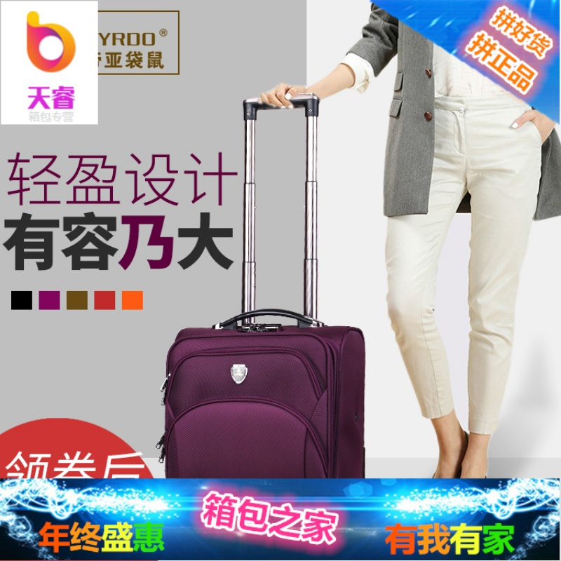 袋鼠拉杆箱万向轮防水牛津布登机旅行李软箱子男女14/18/20寸超轻
